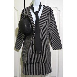 Womens Gangster Moll Costume Roaring 20s Hat Tie Pinstripe Skirt Suit Halloween